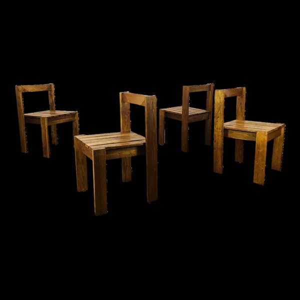 4 chaises en pin minimalistes Les Arcs, années 60