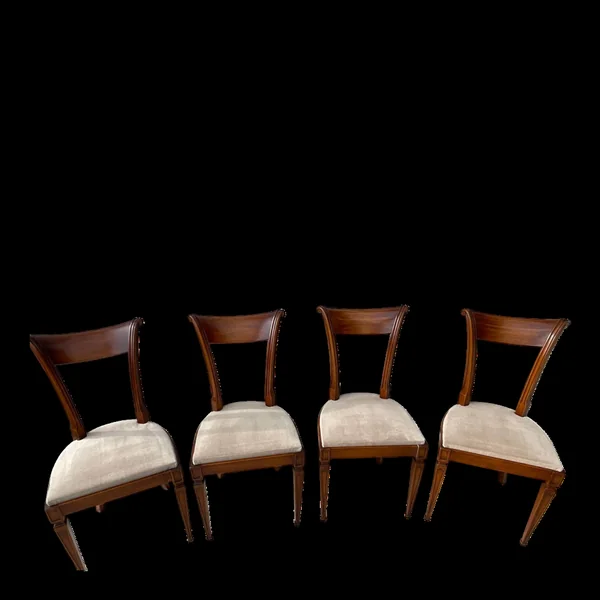 4 chaises Style Directoire en bois massif - Assise tissu crème