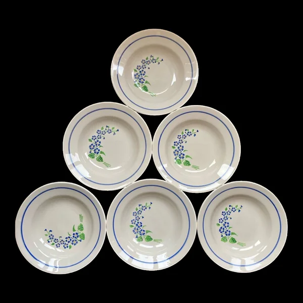 6 assiettes creuses Niderviller à décor de fleurs bleues