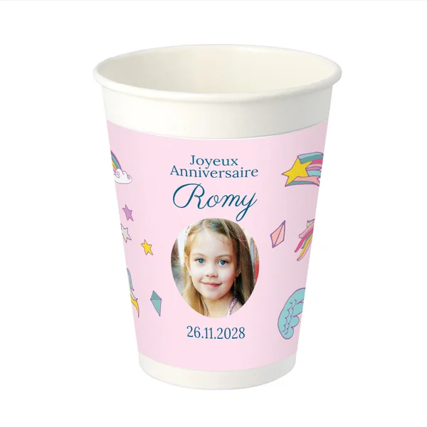 8 Gobelets à personnaliser - Licorne Rainbow Photo