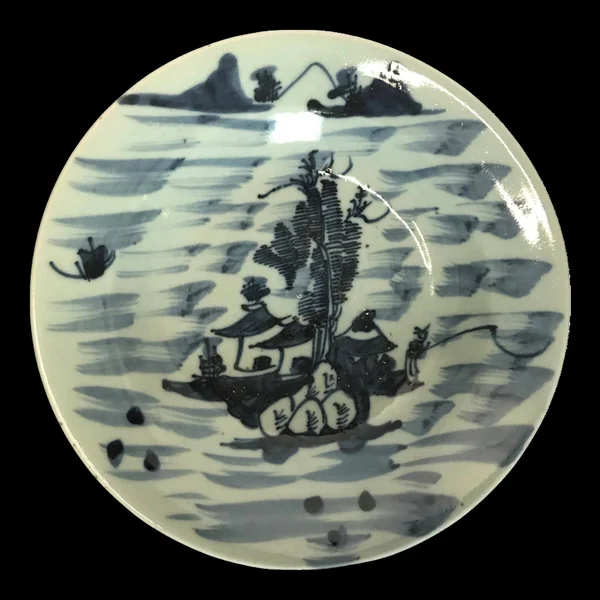 Asie, assiette porcelaine céladon décor pêcheur fin XIXème