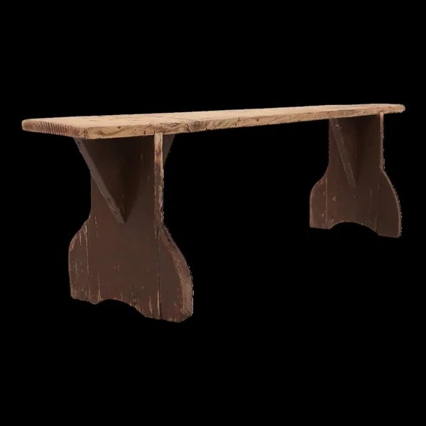 Banc en bois rustique avec pieds peints en marron, France, années 1890