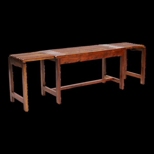 Banc en teck vintage à lattes extensible