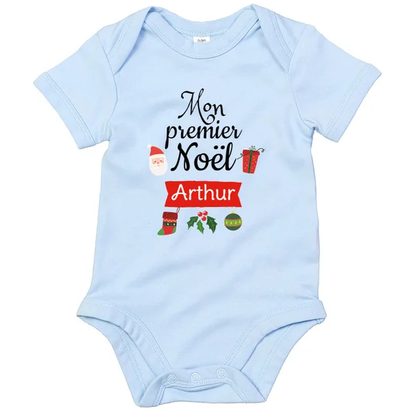 Body bébé à personnaliser - Premier Noël bleu