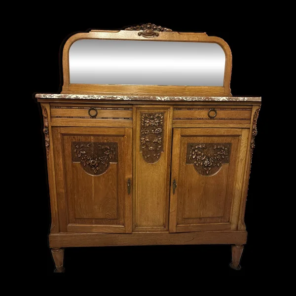 Buffet art déco bois massif miroir et plateau marbre
