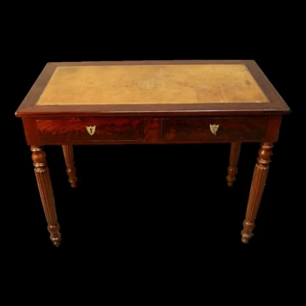 Bureau plat en acajou xixème dessus cuir