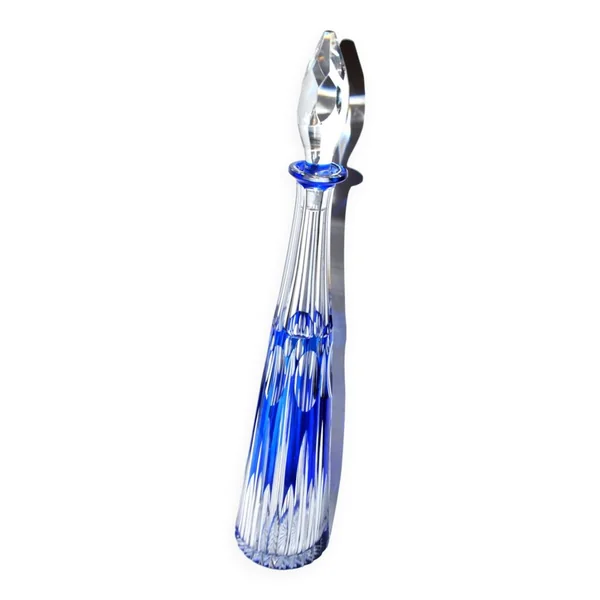 Carafe Overlay NELLY ancienne en cristal doublé de SAINT-LOUIS bleu cobalt 1930