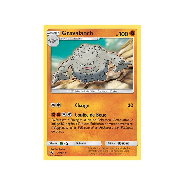 Carte Pokémon Gravalanch 34/68 Peu commune Destinées Occultes