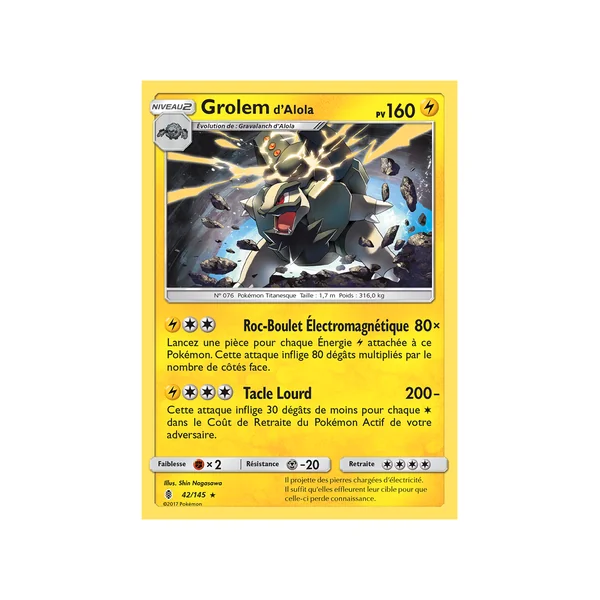 Carte Pokémon Grolem d'Alola 42/145 Holographique Gardiens Ascendants
