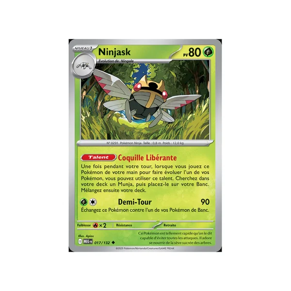 Carte Pokémon Ninjask 017/132 Peu commune Méga-Évolution (JCC)