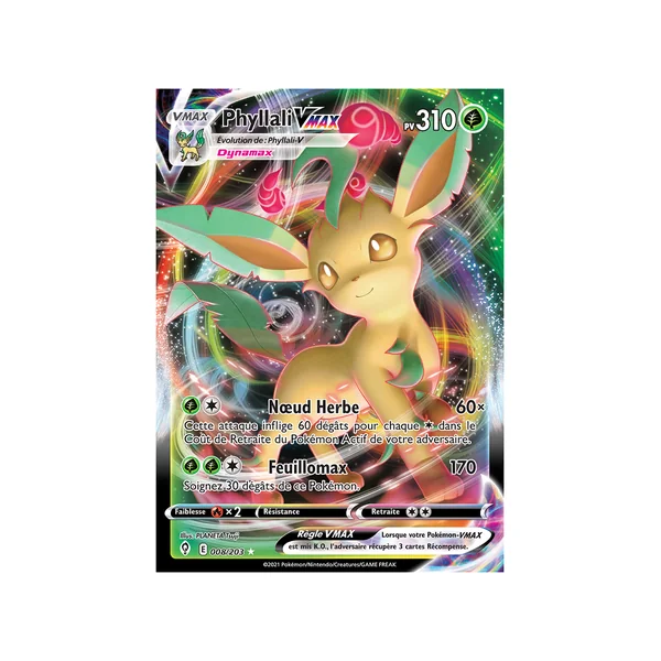 Carte Pokémon Phyllali-VMAX 008/203 Ultra Rare Évolution Céleste