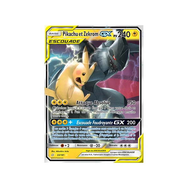 Carte Pokémon Pikachu et Zekrom-GX 33/181 Ultra Rare Duo de Choc