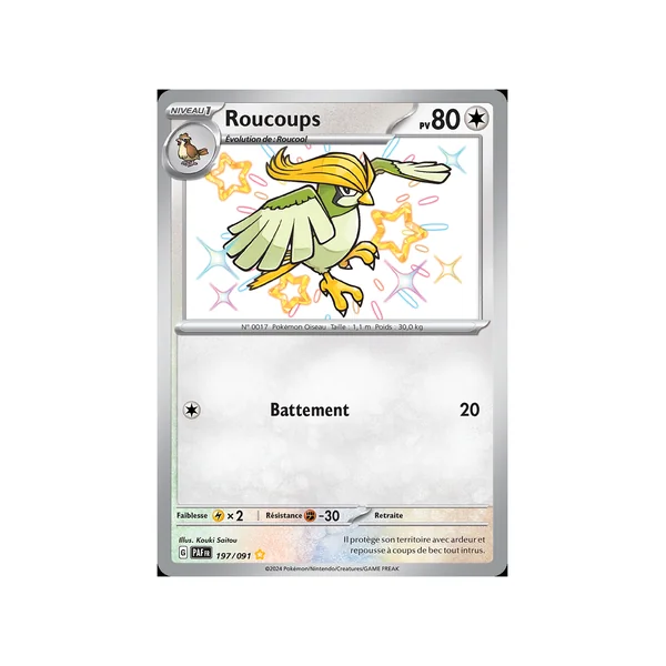 Carte Pokémon Roucoups 197/091 Shiny Destinées de Paldea