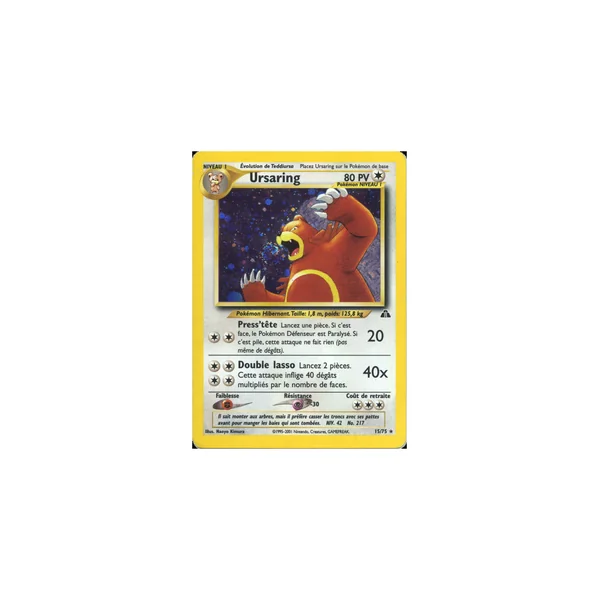 Carte Pokémon Ursaring 15/75 Holographique Neo Discovery