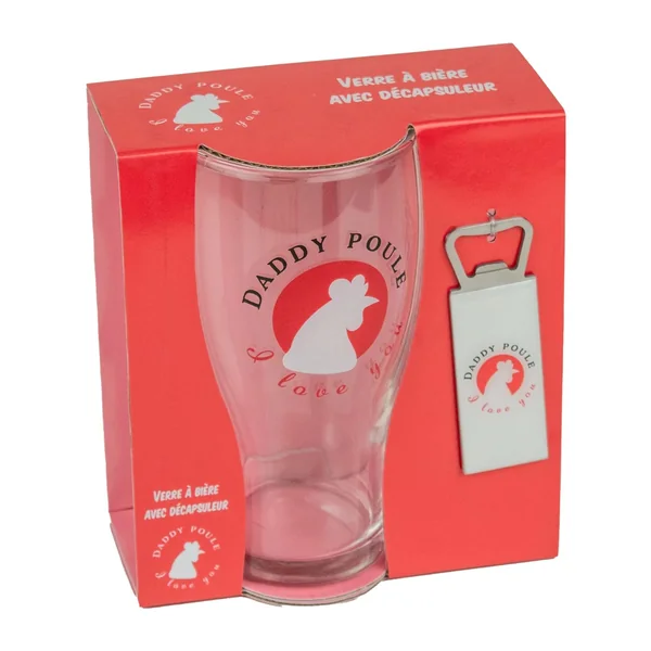 Coffret Verre Bière Décapsuleur Daddy Poule - Petits Messages
