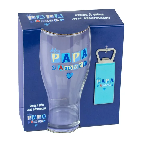 Coffret Verre Bière Décapsuleur Papa d'Amour - Petits Messages