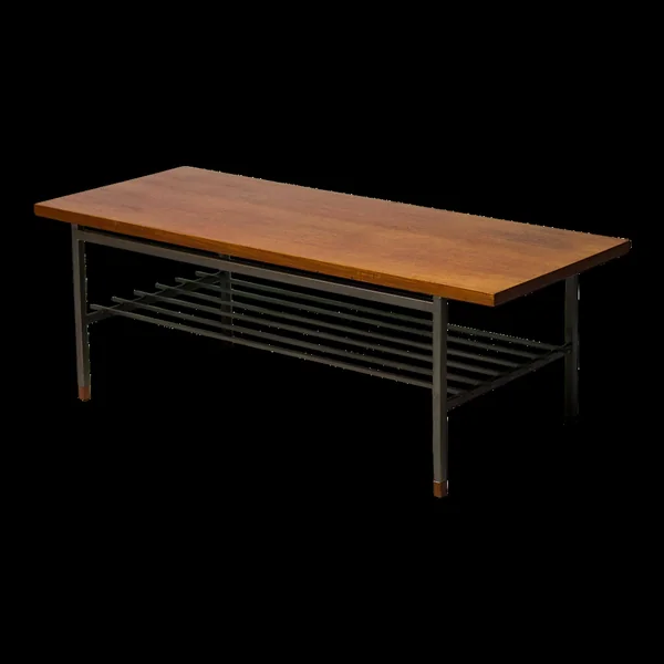 Dutch modernist coffee table with a square base and teak top, 1950s.