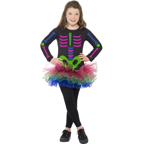 Déguisement Squelette Girly Néon Taille 7-9 ans