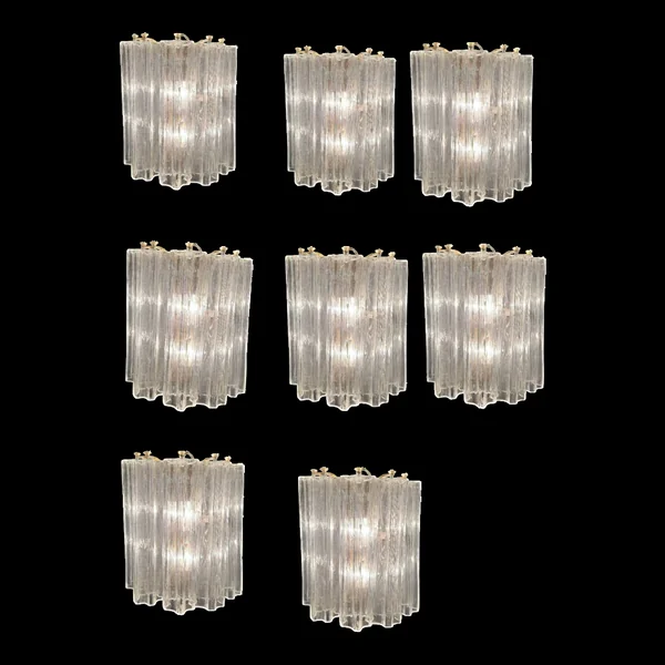 Ensemble de 8 appliques Tronchi en verre de Murano, années 1970