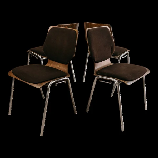 Ensemble de salle à manger Carlo Ratti 4 chaises design moderniste années 70