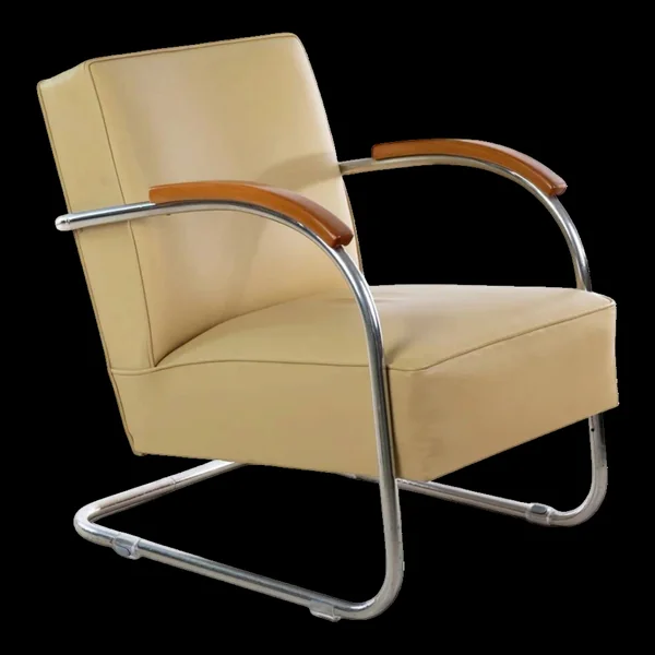 Fauteuil Bauhaus des années 1930 par Mücke & Melder, cuir marron