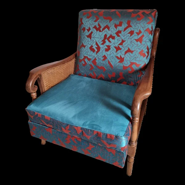Fauteuil bridge en bois et cannage années 50