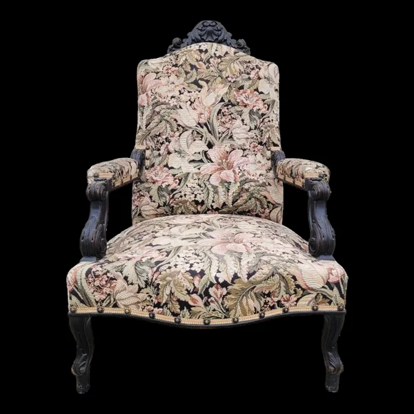 Fauteuil d'époque Napoléon iii tapisserie fleuris 19eme