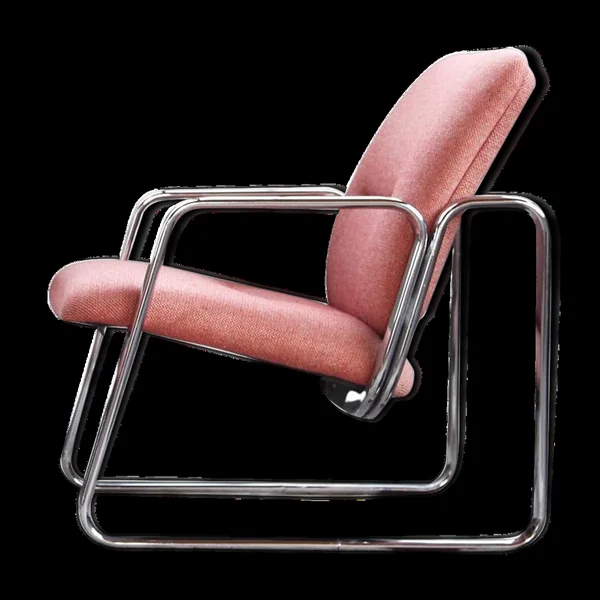 Fauteuil en chrome avec textile Knoll, 1980s