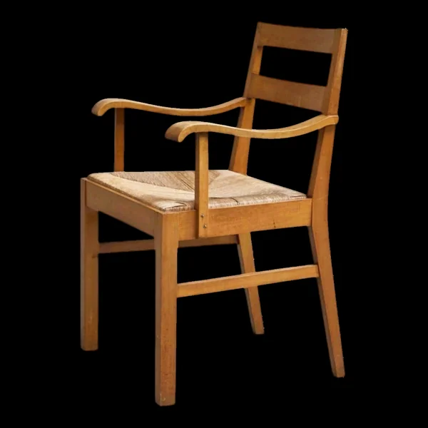 Fauteuil Oscar Degeyter bois massif joncs 1942