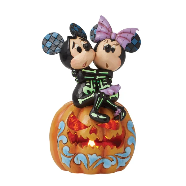 Figurine Citrouille LED Mickey et Minnie squelettes - Disney Traditions