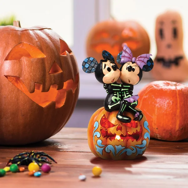 Figurine Citrouille LED Mickey et Minnie squelettes - Disney Traditions