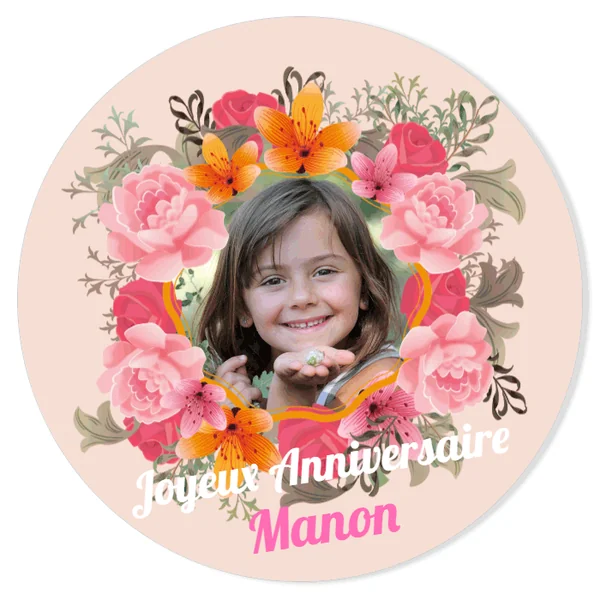 Fotocroc rond à personnaliser - Fleurs Vintage