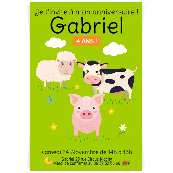 Invitation à personnaliser - Animaux de la Ferme