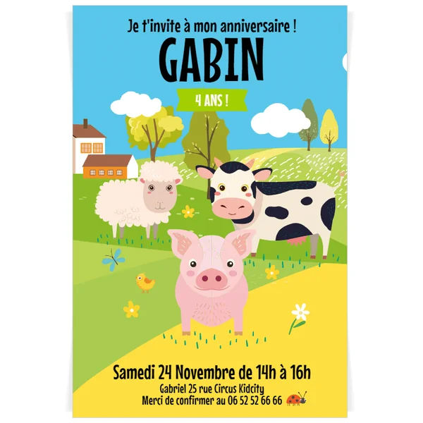 Invitation à personnaliser - Animaux de la Ferme