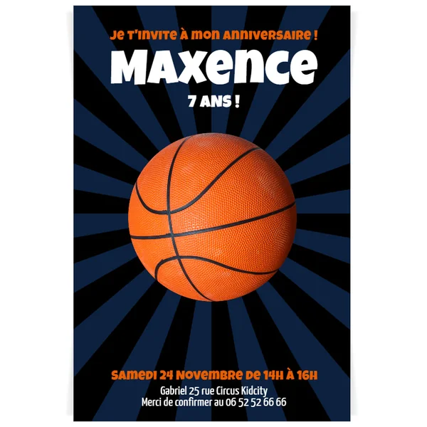 Invitation à personnaliser - Ballon de basket