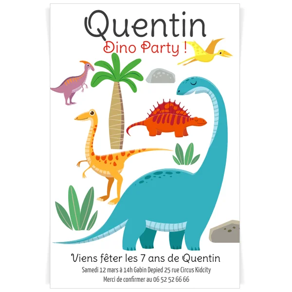Invitation à personnaliser - Dino Colors