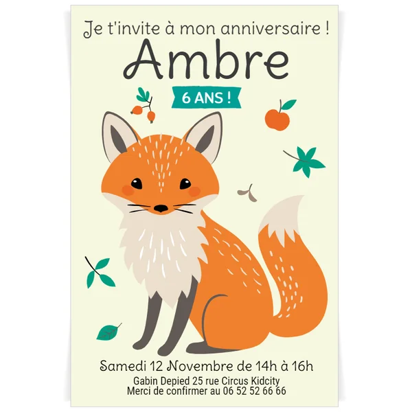 Invitation à personnaliser - Joli Renard