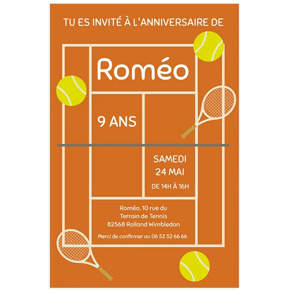 Invitation à personnaliser - Terrain de Tennis
