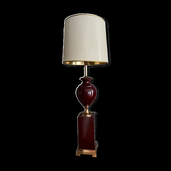 Lampe en céramique et métal laqué bordeaux