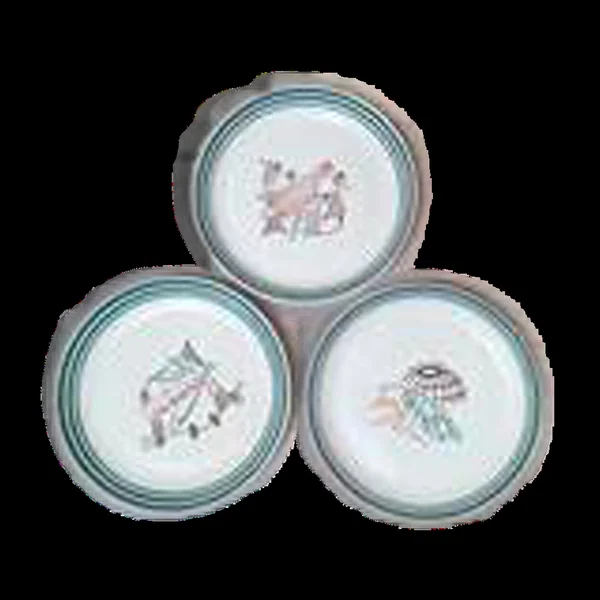 Lot De 3 Assiettes En Faïence Jean Lachaud HB Quimper Service A La Pêche