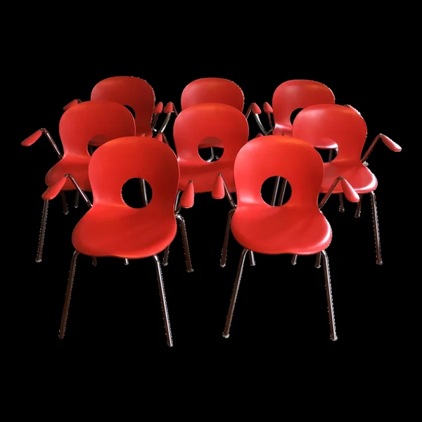 Lot de 8 chaises rouges vintage designer Raul Barbieri