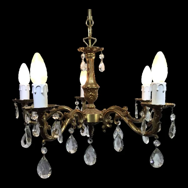 Lustre 5 lumières en bronze et pampilles