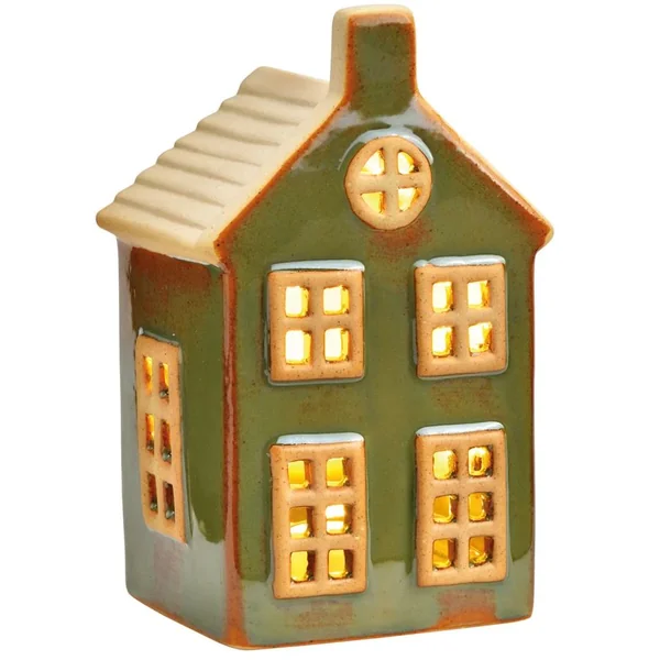 Maison avec LED Verte 11 cm - En Céramique