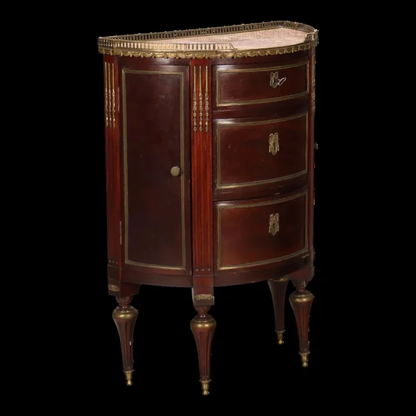 Meuble demi-lune ancien en acajou à 3 tiroirs, XIXe siècle