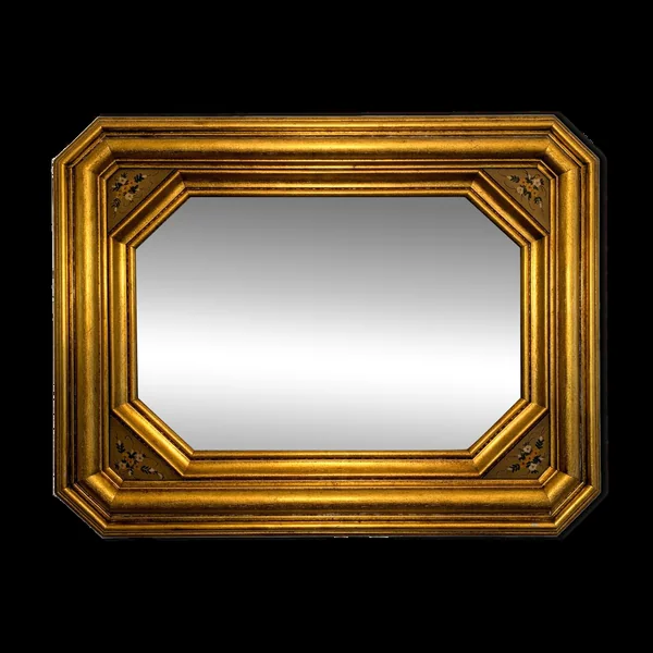 Miroir octogonal ancien en bois doré avec décor floral peint