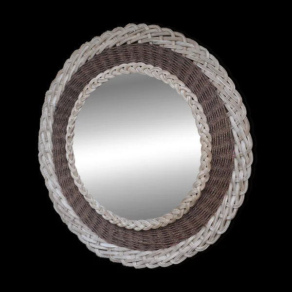 Miroir rond rotin tressé et corde années 70