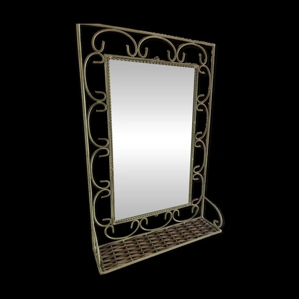 Miroir tablette ancien en fer forgé et rotin