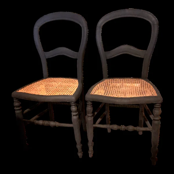 Paire de 2 chaises assise cannage en bois coloris noir 1940