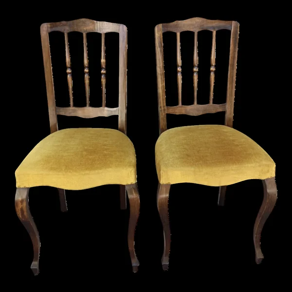 Paire de chaises 1900 bois & velours ocre doré — charme bourgeois