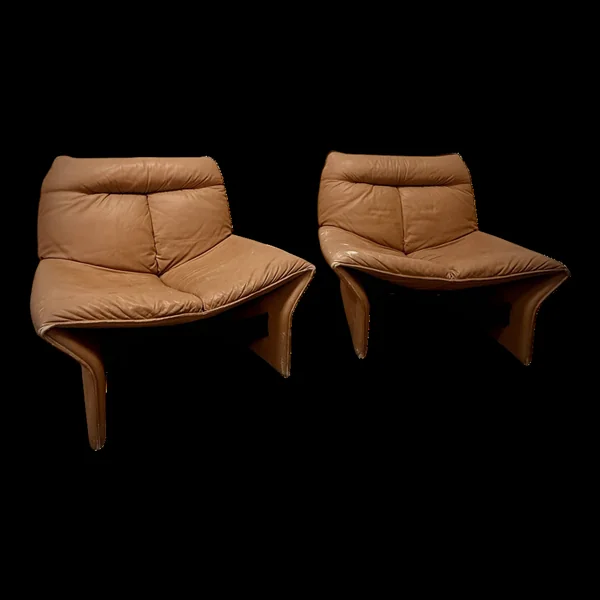 Paire de fauteuils lounge Gianni Pareschi pour Busnelli, cuir vintage 1970.